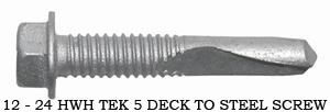 12 24 HWH Tek 5 Deck to Steel Screws